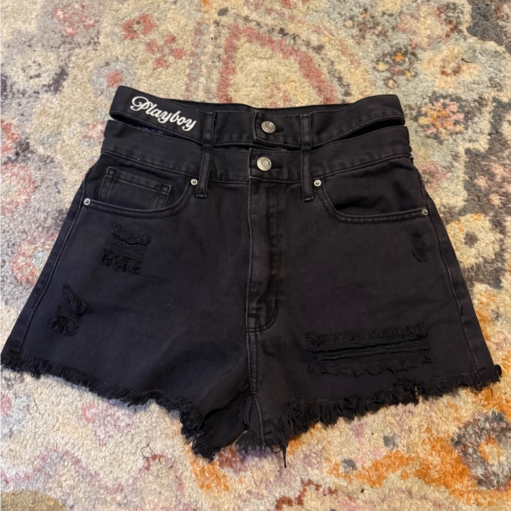 PacSun Black Distressed High-Rise Jean Shorts
